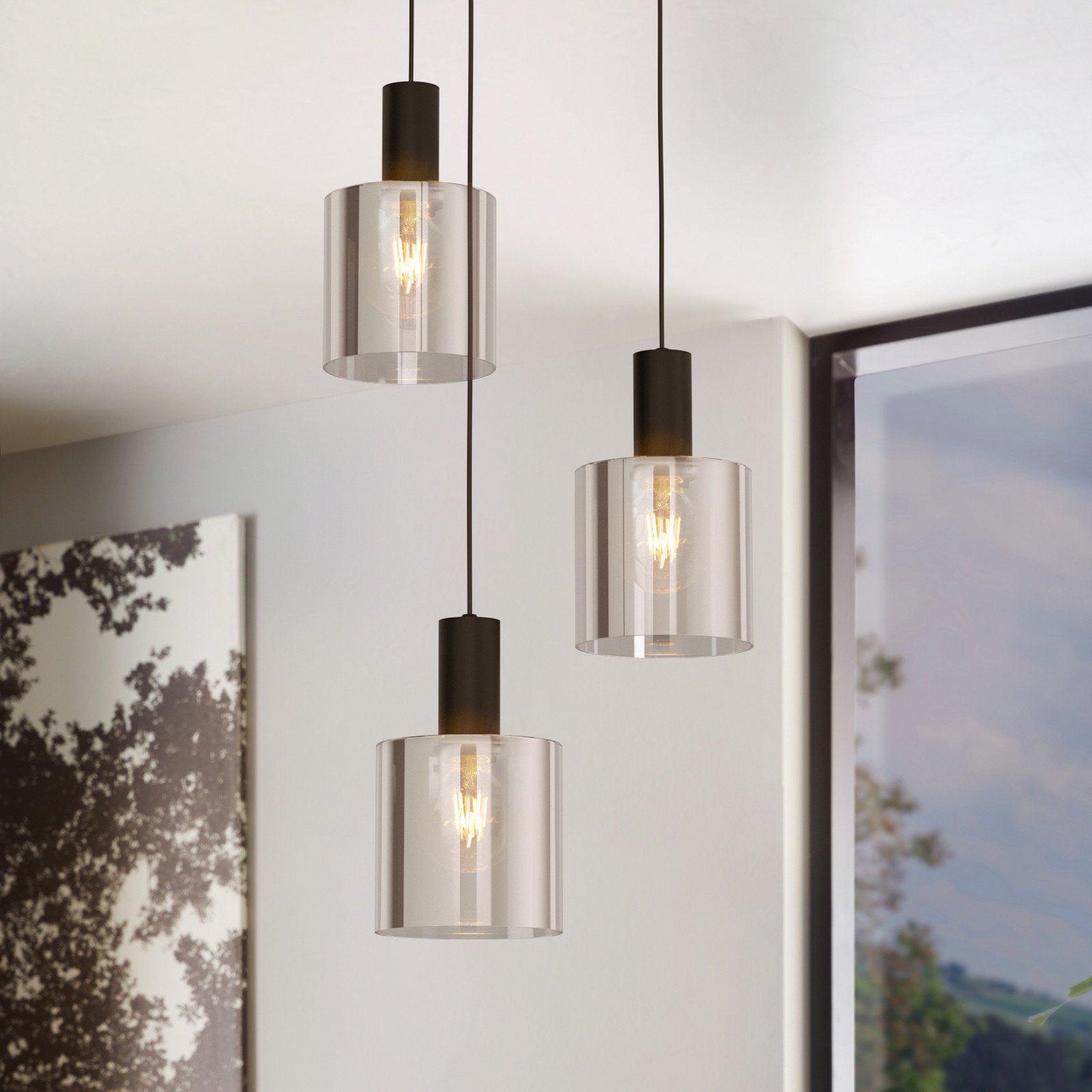 EGLO Lampă suspendată Gorosiba negru Ø 41 cm oțel/glass 3 becuri. - Camera de zi / sufragerie - negru negru-transparent - Sticlă