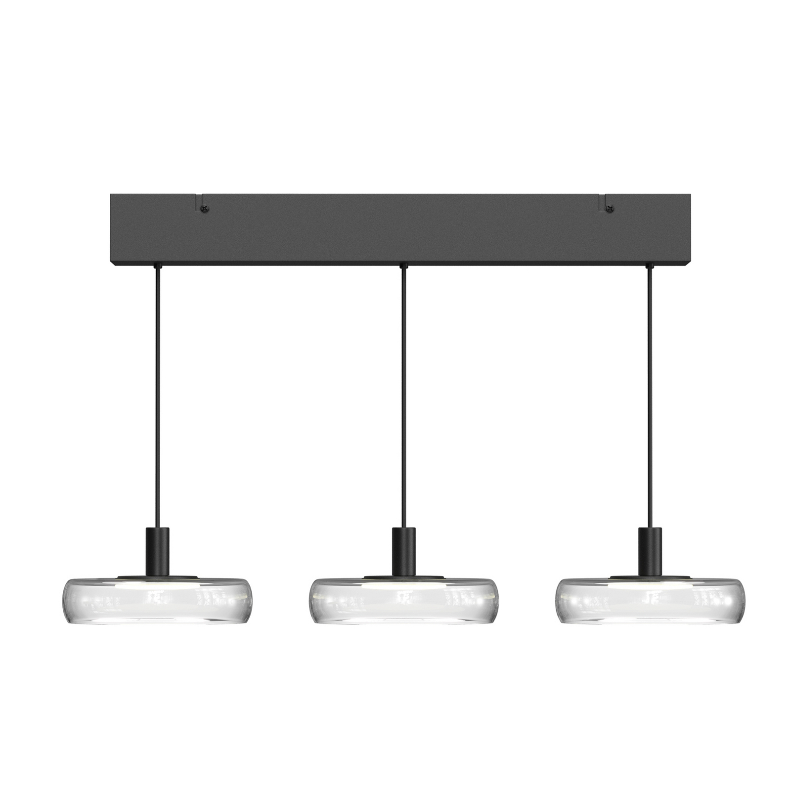 LED viseća svjetiljka FLOAT, prozirna/crna, s tri svjetla, 68 cm, staklo/metal