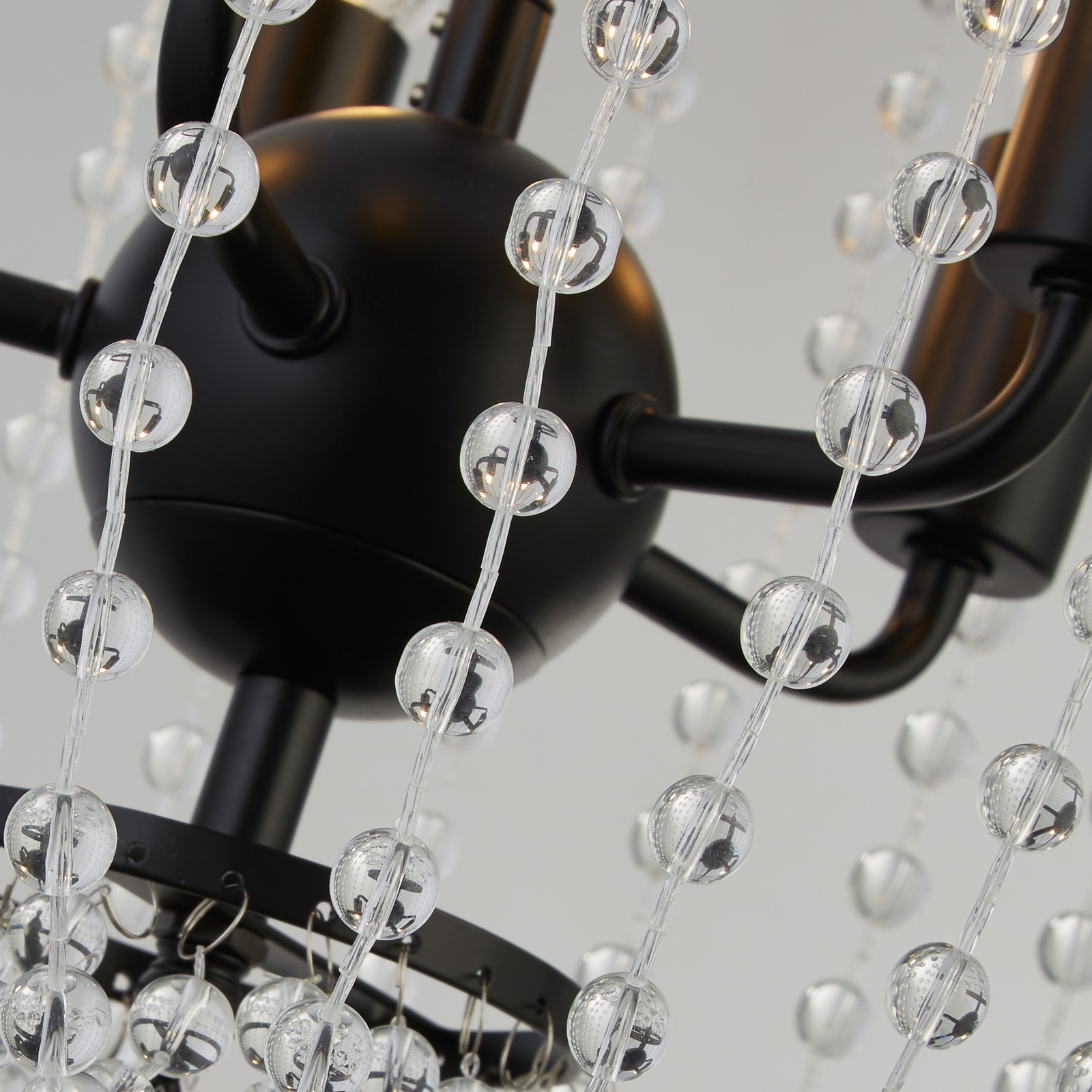 Shower pendant light, black/clear, crystal glass, E14, Ø 36cm