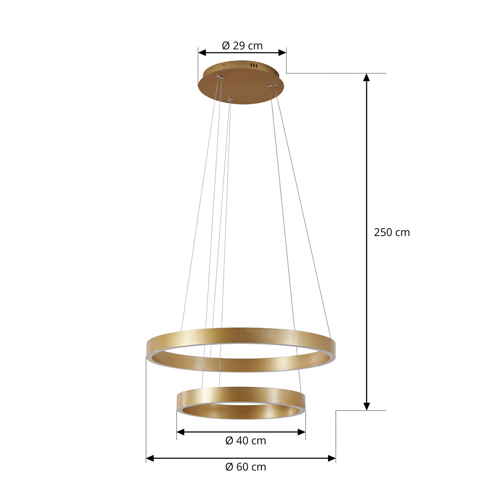 Lucande LED Pendant lamp Yonam, 2-flg., gold