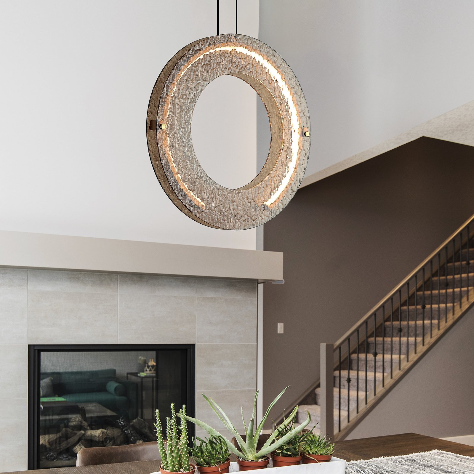 LED hanglamp Tamara, amberkleurig, Ø 40 cm, glas/metaal