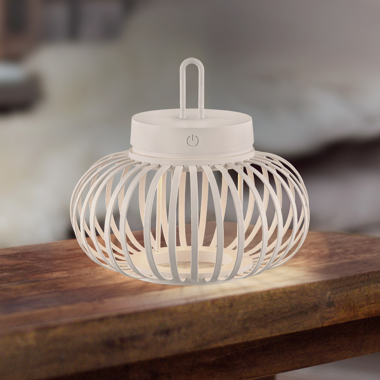 JUST LIGHT. LED-bordslampa Akuba grå-beige 22cm bambu