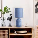 Stolná lampa Erida, keramika a textil, svetlomodrá farba