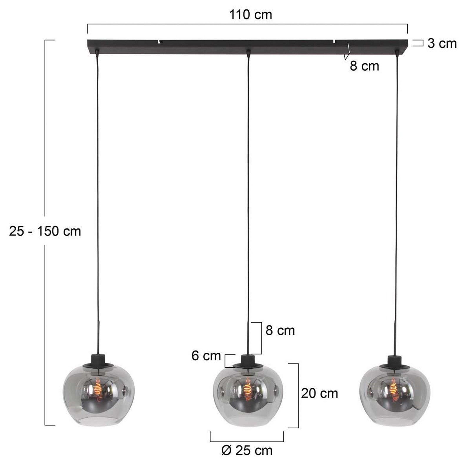Steinhauer Lampă suspendată Lotus negru 3 becuri grindă metal sticlă - Camera de zi / sufragerie - negru gri fumuriu