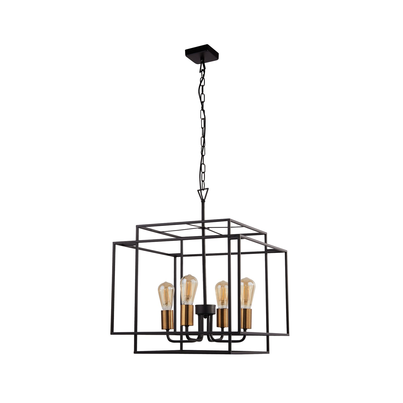 Hanglamp Crate, zwart/brons, metaal, 4-lamps, E27