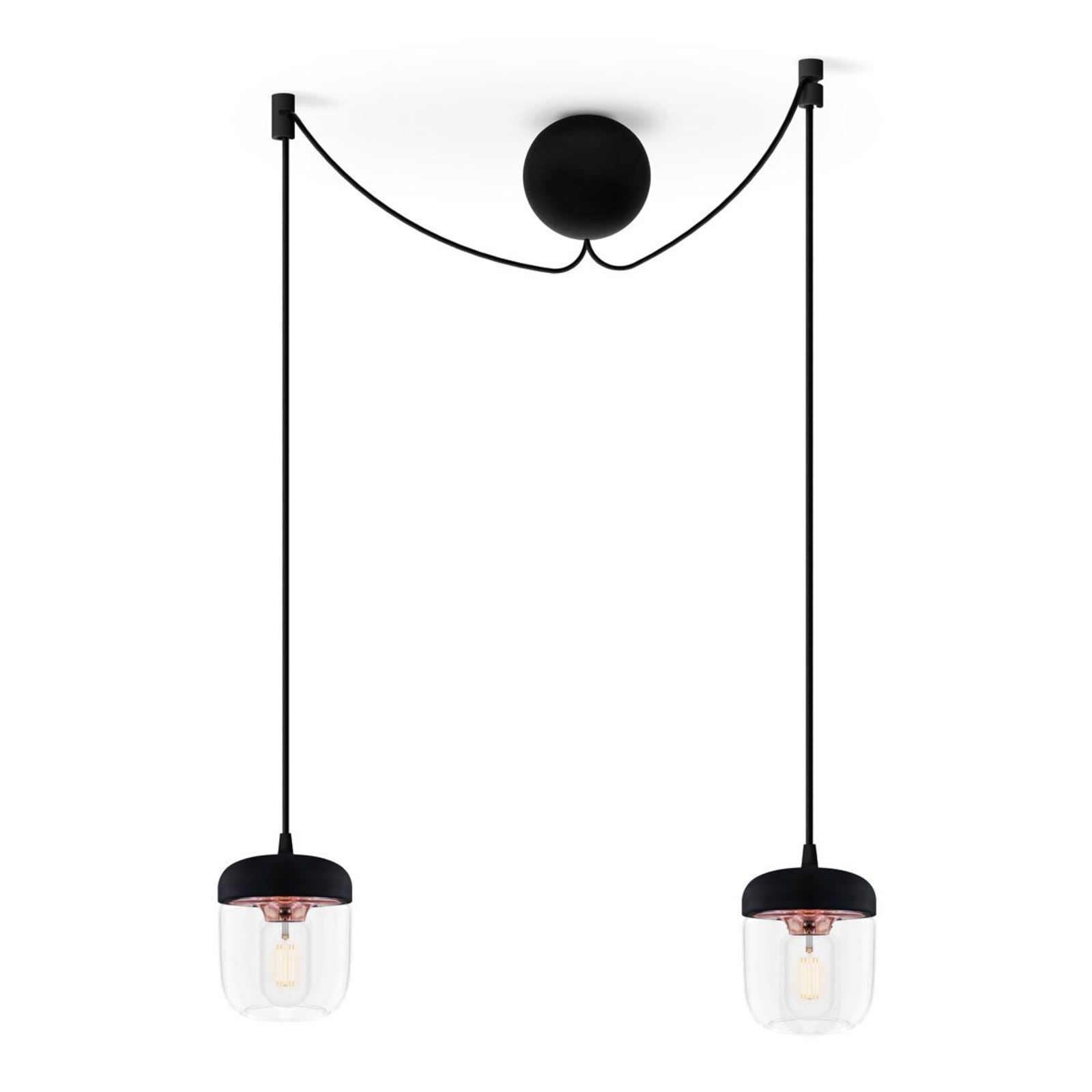 UMAGE Acorn hanglamp, zwart/koper, 2 lampen