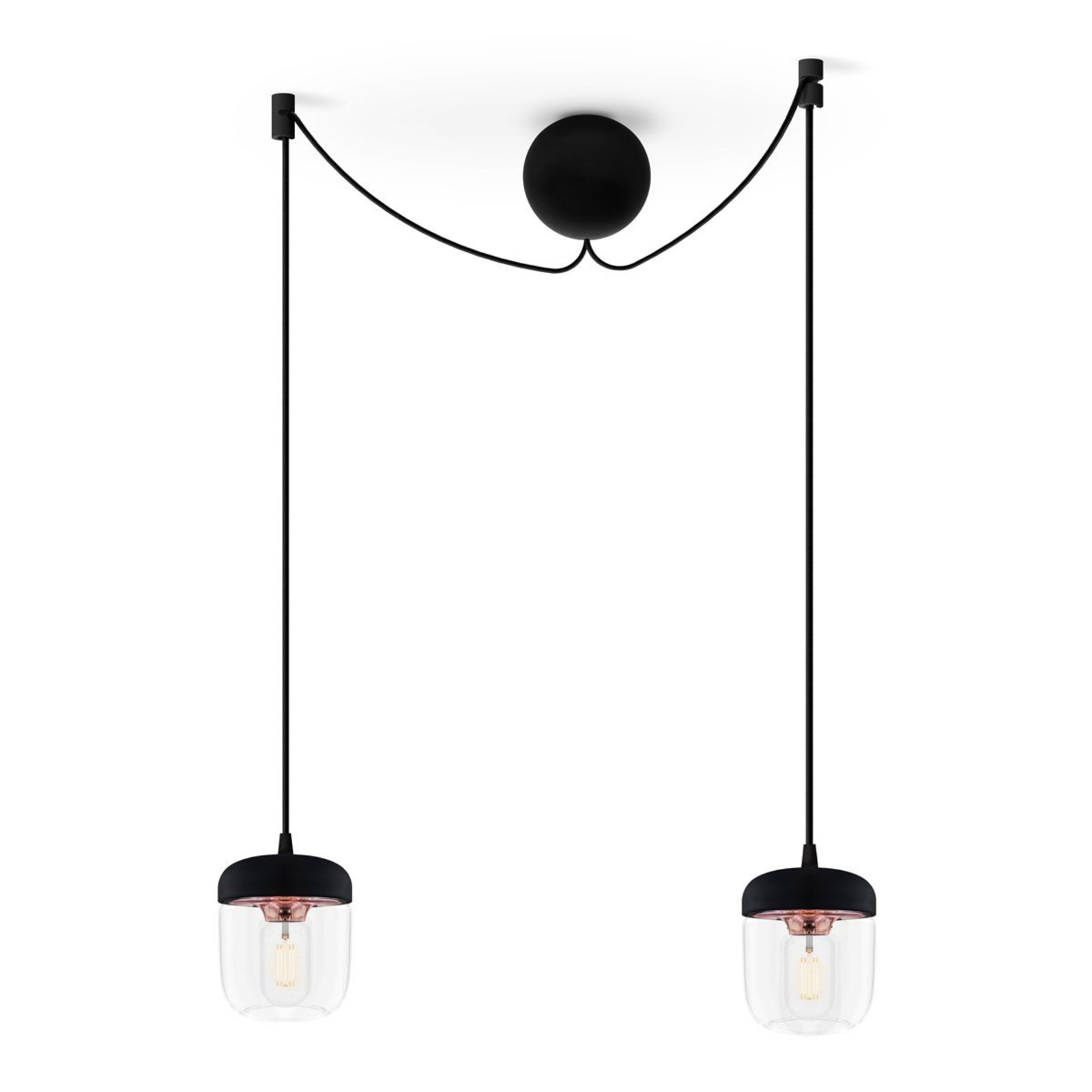 UMAGE Acorn pendant lamp two-bulb, black/copper