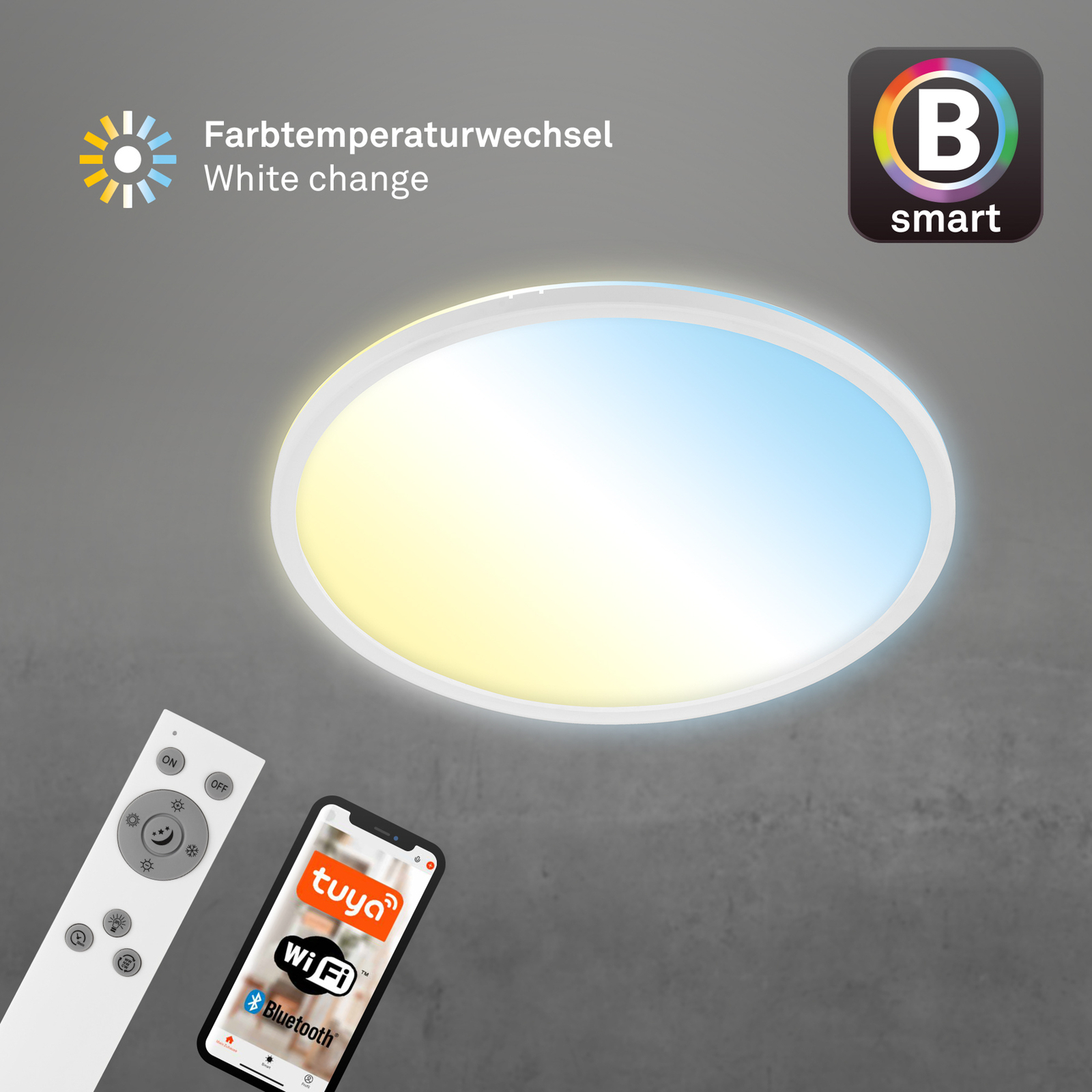 BRILONER 45cm LED Ceiling Light – Remote Control, RGB+CCT, Dimmable, 2400lm, Modern White Square