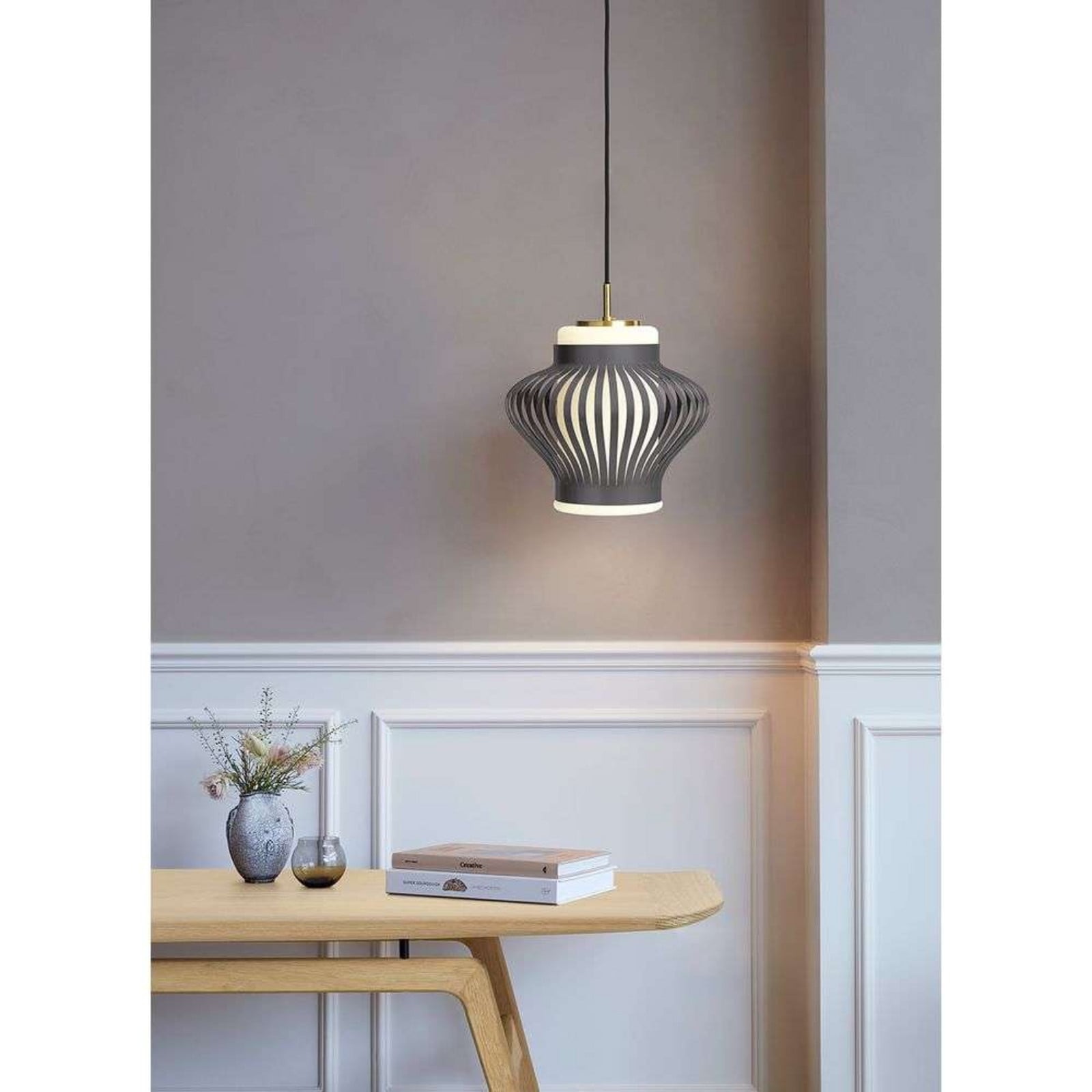 Opal Lamella Pendel Ultimate Grey Warm Nordic - Spisestue - Vintage - Metal - Med én lyskilde