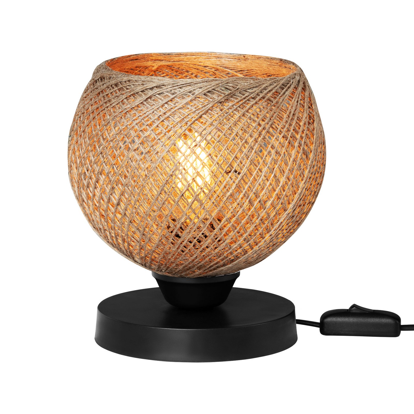 Настолна лампа Yumak, кафява/черна, Ø 18 cm, въже, метал