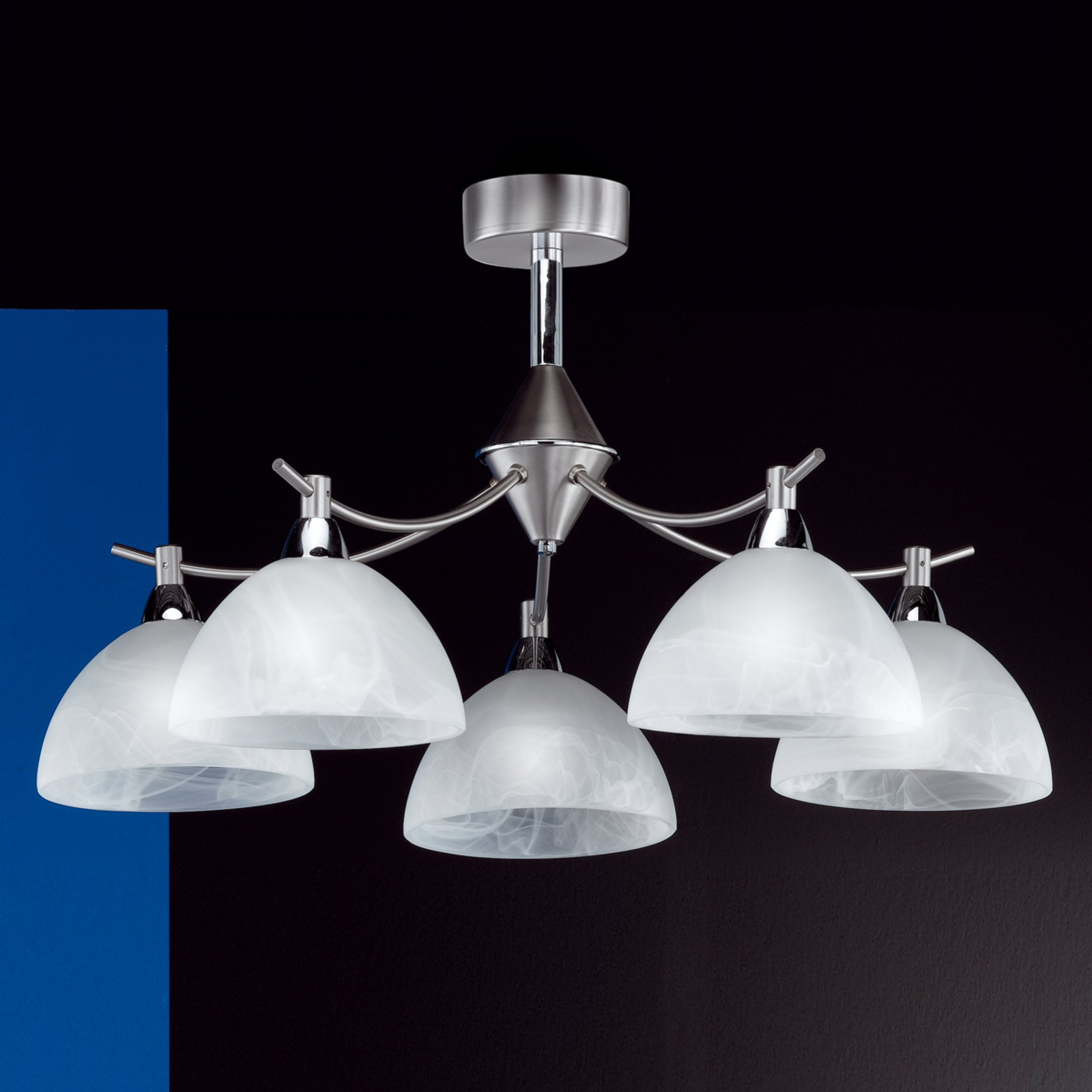 Fischer & Honsel Amsterdam five-bulb ceiling light, matt nickel, for Living / Dining Room, metal, glass, E14, 30 W, energy efficiency: A++, H: 35 cm