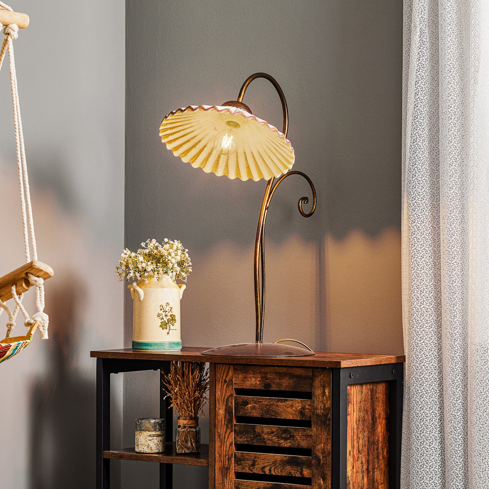 Rosina table lamp in bronze with ceramic lampshade