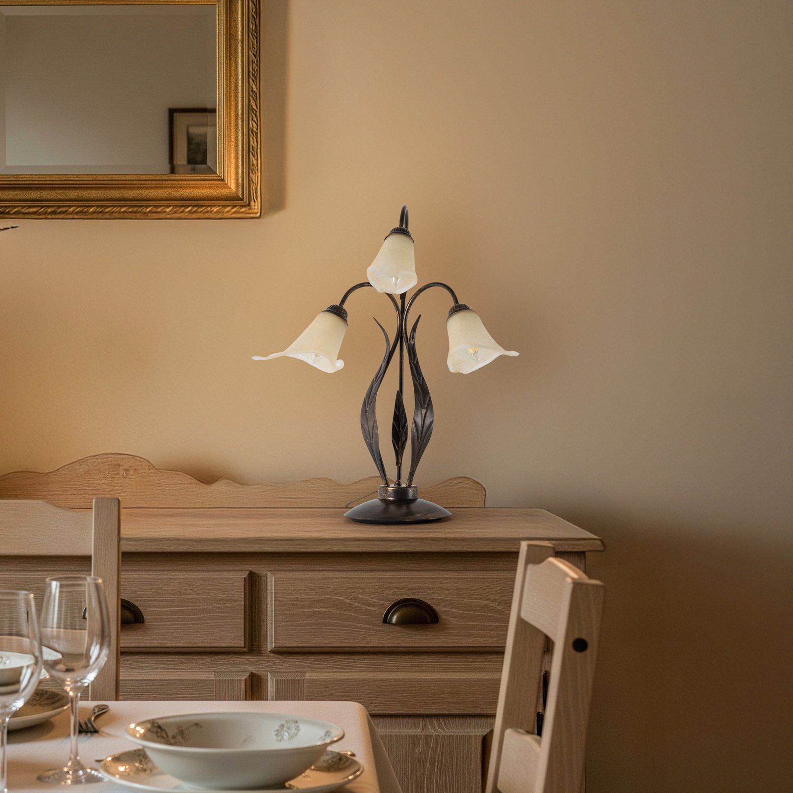 Alga galda lampa, 3 gaismas, dzelzs, stikls, Florentine Alga galda lampa, 3 gaismas, dzelzs, stikls, Florentine