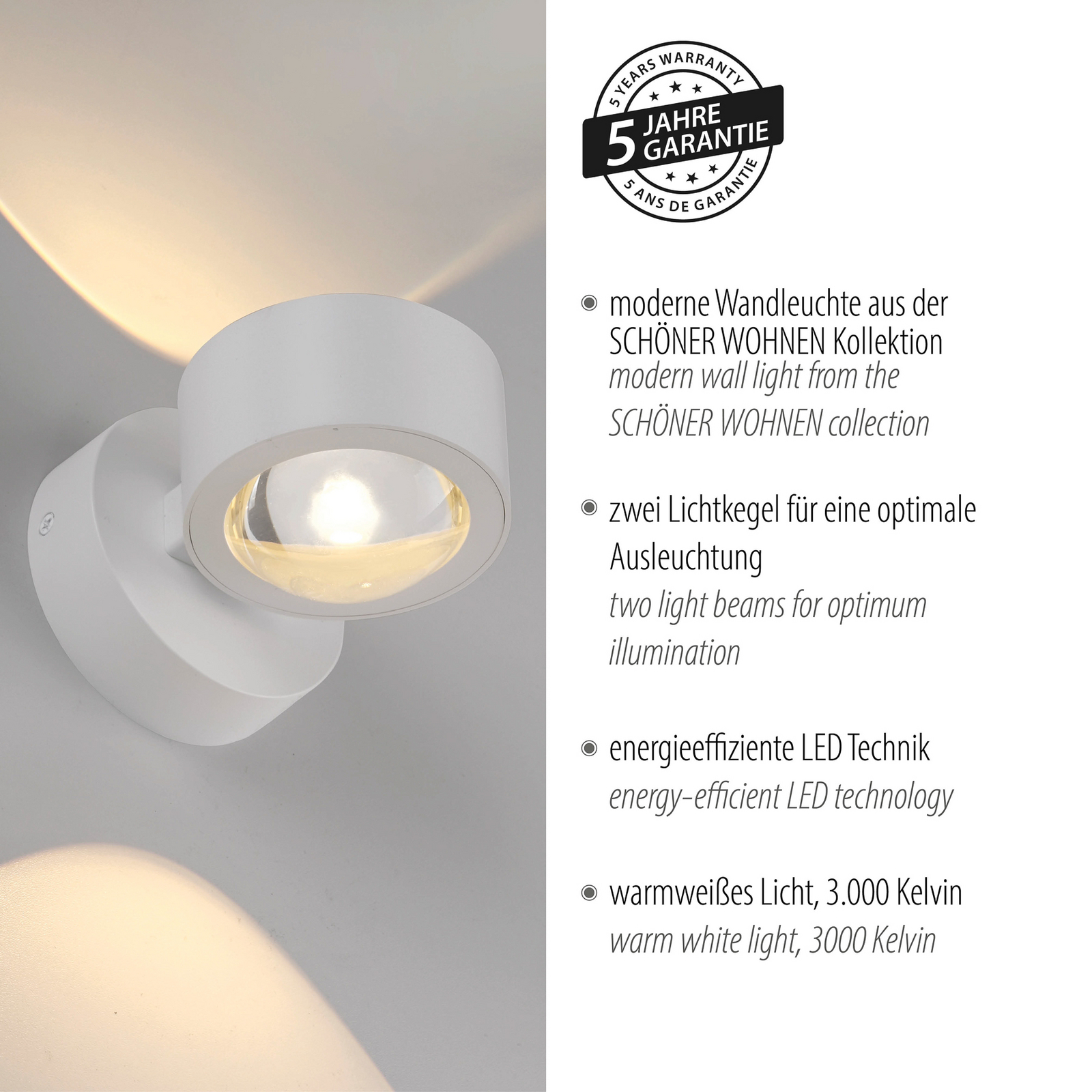 Schöner Wohnen LED wall light Chia, white, 3,000 K, up/down Schöner Wohnen LED wall light Chia, white, 3,000 K, up/down