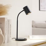 Lindby lampe à poser Radka, noir, plastique, bras flexible