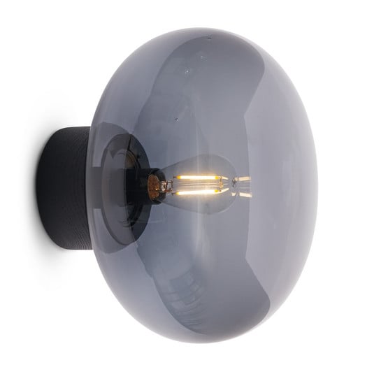 Karl-Johan wandlamp, grijs, hout, glas, Ø 23 cm - New Works