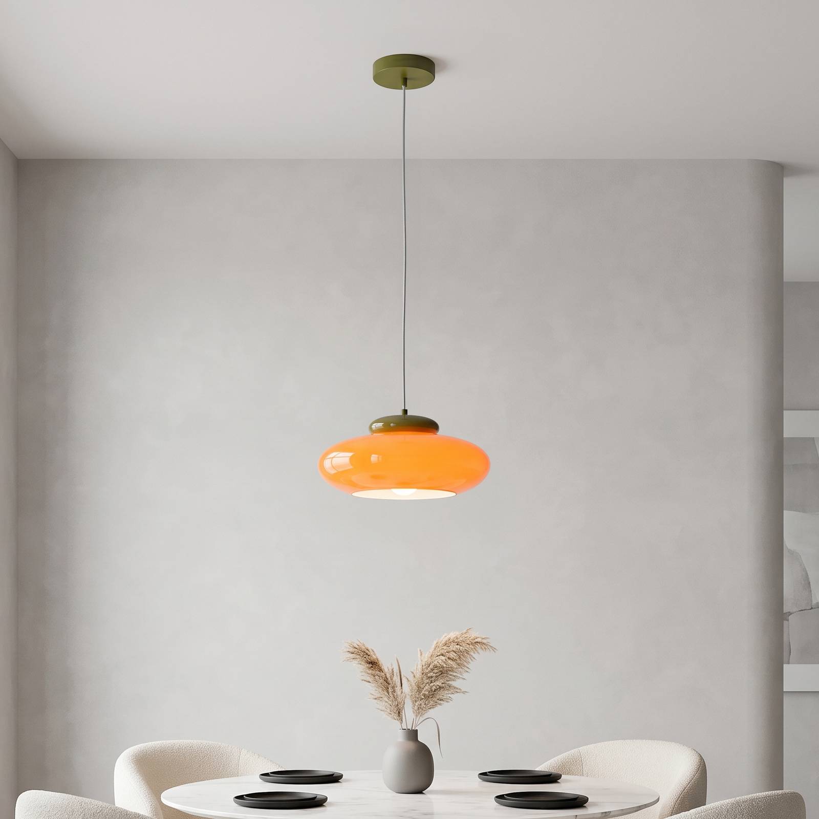 EGLO Hanglamp Berardelli, wit/groen, plat, Ø 30 cm, glas, E27