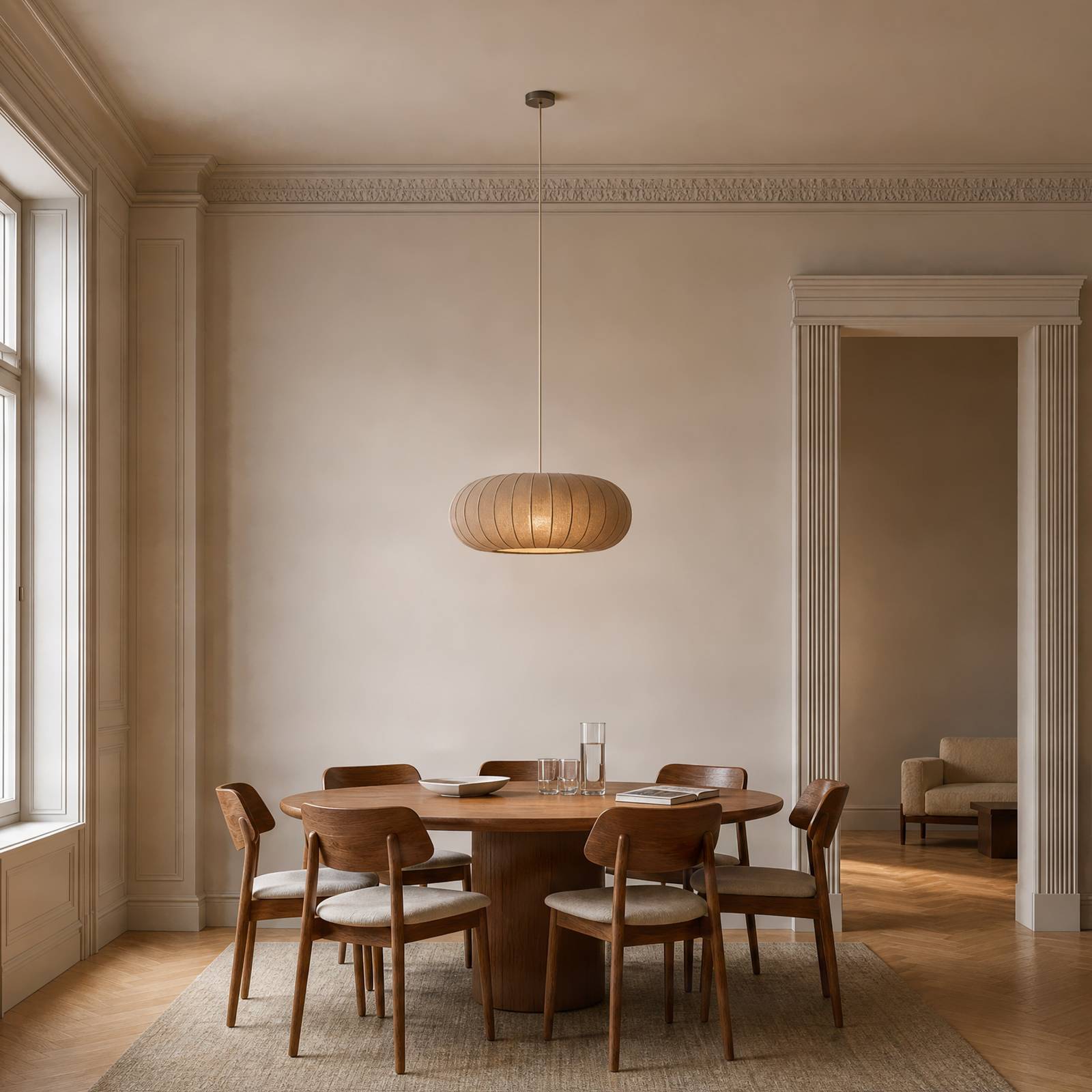 Lindby hanglamp Helin, bruin, Ø 70 cm, textiel, 3 x E27
