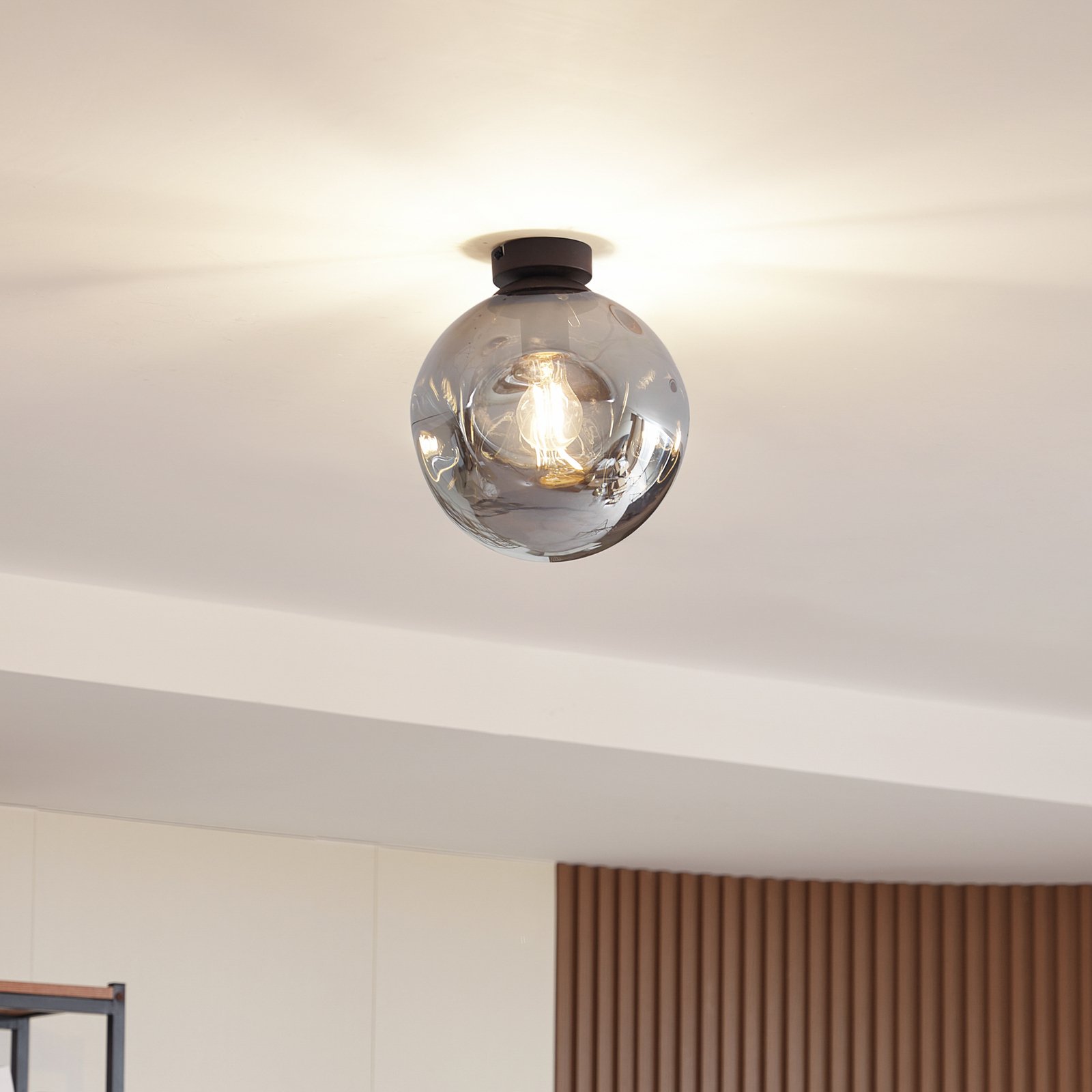 Lindby Valentina ceiling lamp, E27, smoke grey, glass, Ø 25 cm