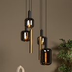 Visoka svetilka Joanet, Ø 65 cm, dimna/medenina steklo/kovina 6-svetilna.