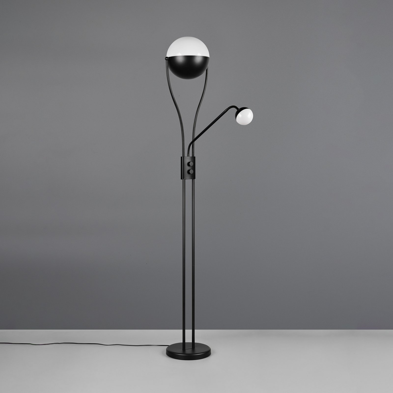LED vloerlamp Chris, zwart, metaal, leeslamp, dimmer