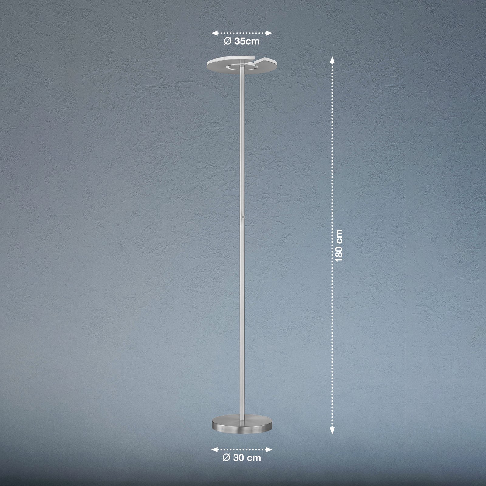 LED vloerlamp Dent, mat nikkel/chroom, 180 cm, CCT, 1-lamp.