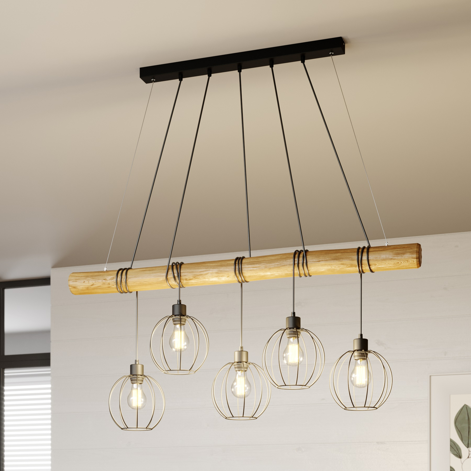 Karou hanging light, 5-bulb, stained brown