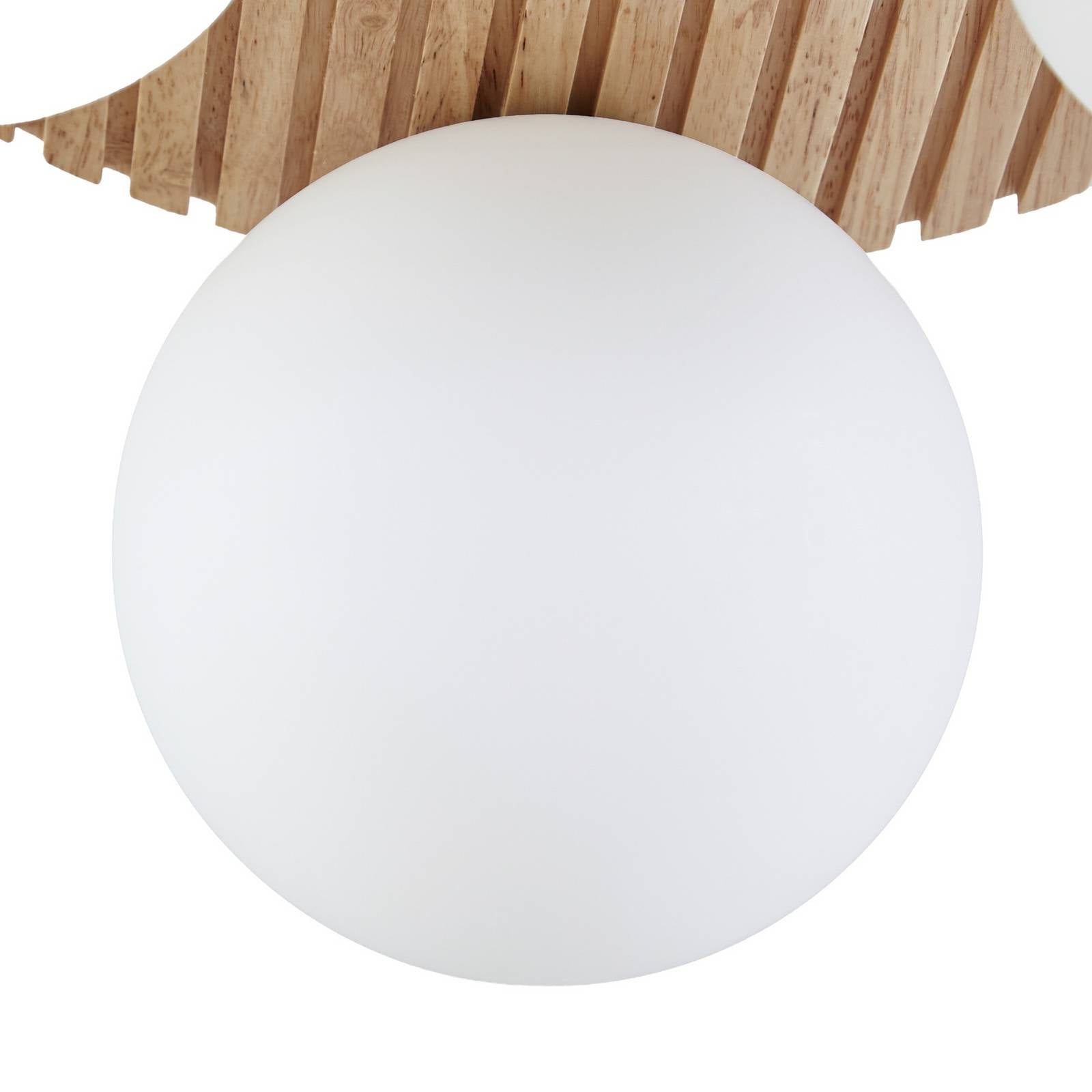 Lampa sufitowa Lindby Mori, Ø34 cm, G9, naturalny/biały, drewno/szkło
