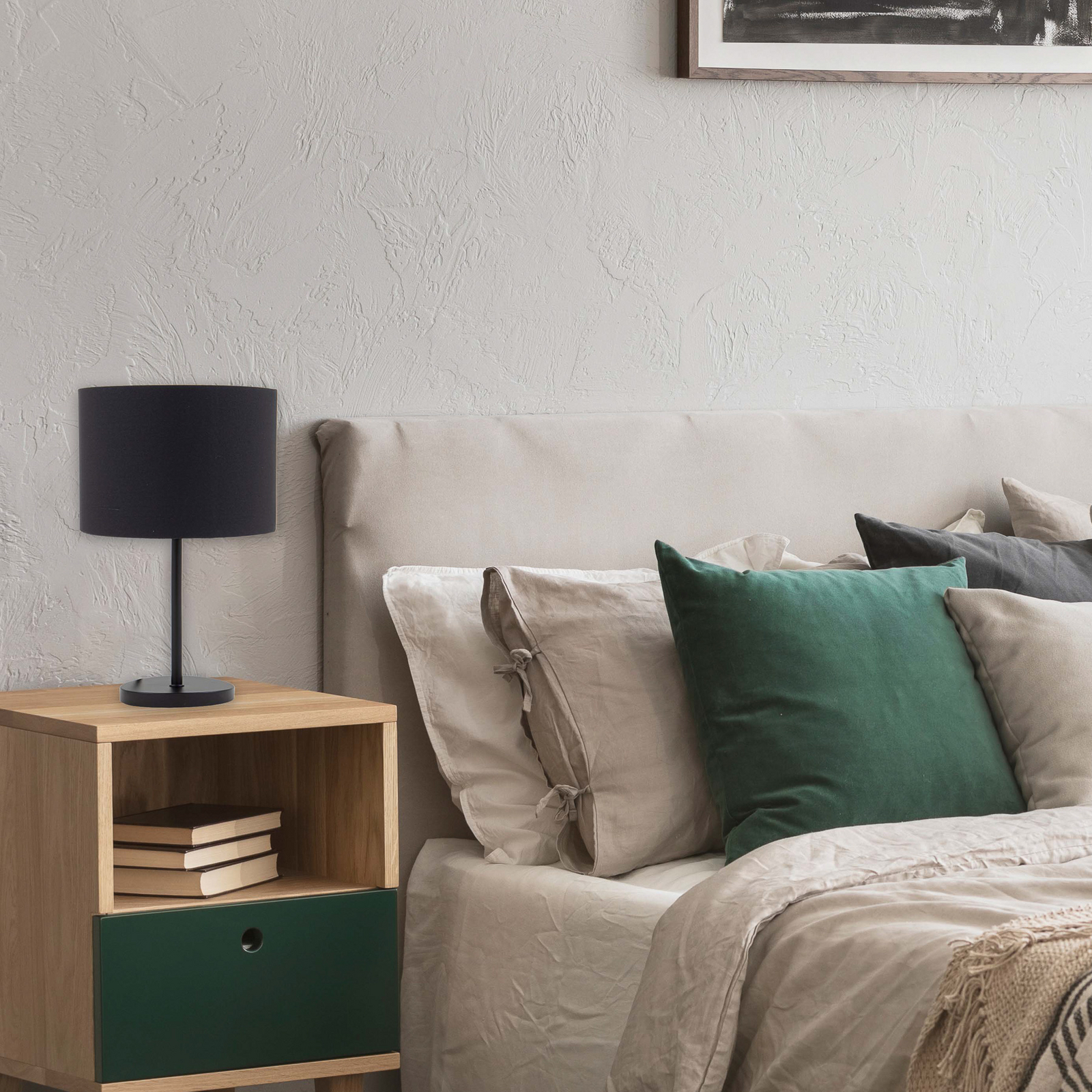 Tischleuchte Kari, schwarz/gold, Höhe 33 cm, Textil, E27 Tischleuchte Kari, schwarz/gold, Höhe 33 cm, Textil, E27