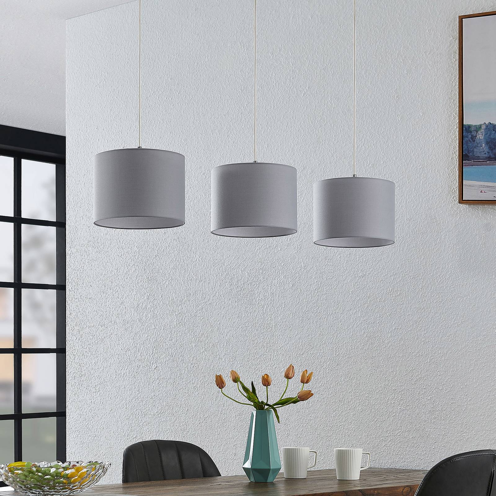 Lindby Imarin suspension à 3 lampes grise