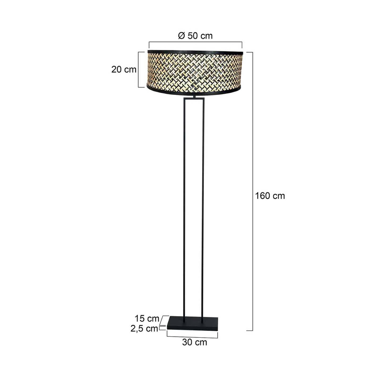Steinhauer Lampe sur pied Stang, noir / abat-jour tressé noir / bois