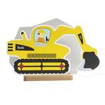 LED table lamp excavator, yellow, 20 cm, dimmable, wood/acrylic