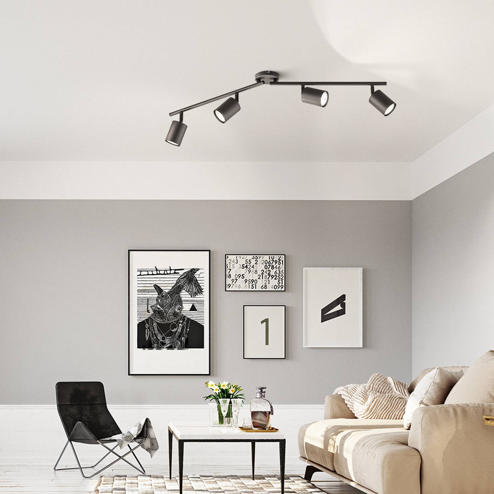 LED-Deckenstrahler Vano, schwarz, vierflammig günstig online kaufen