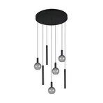Lámpara colgante LED Melaro, Ø 59 cm, metal negro/cristal, CCT, 7 luces.
