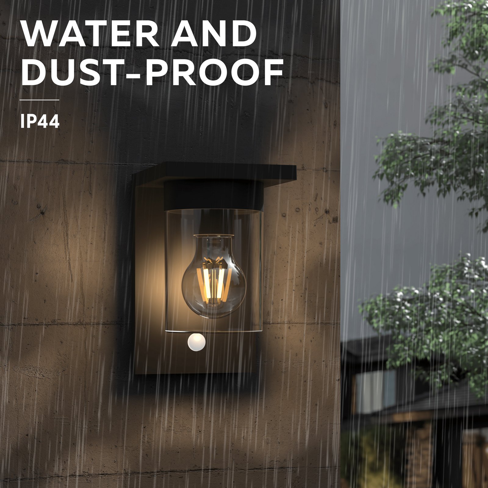 Calex Asti solar LED outdoor wall light, sensor, IP44, black