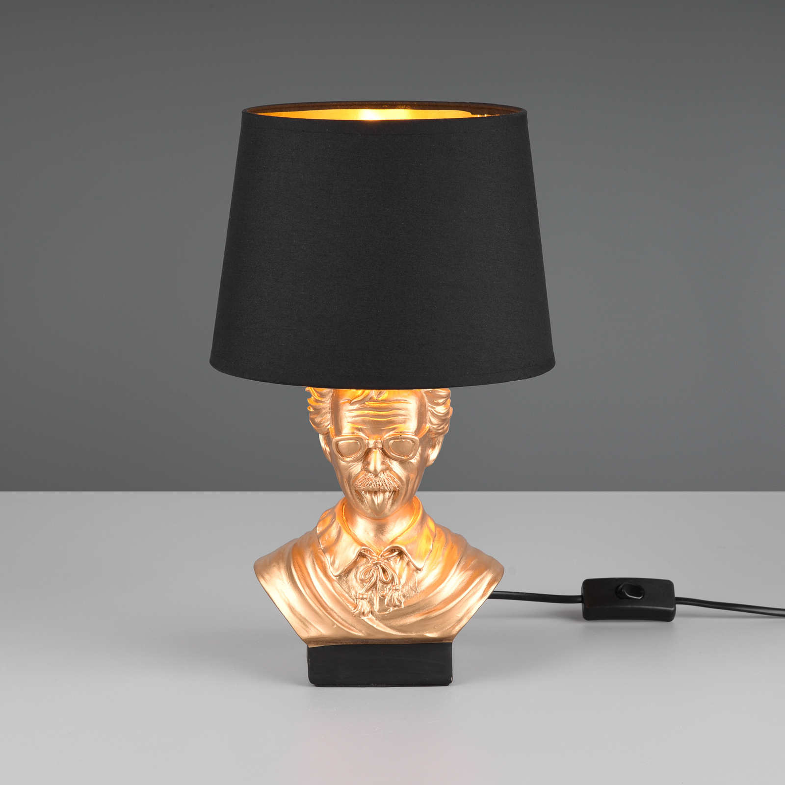 Lámpara de mesa Albert forma de busto, negro/oro