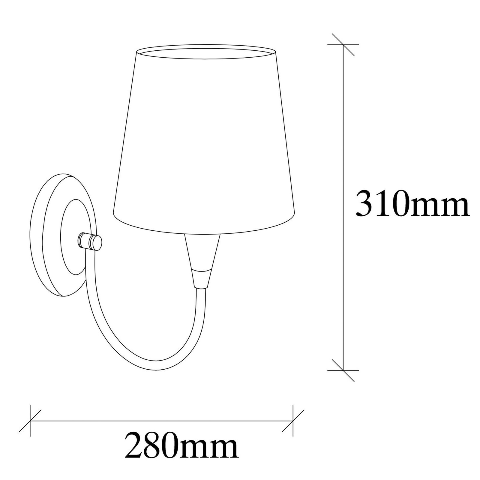 Wandleuchte Pardo, messing, Metall/Stoff, Höhe 31 cm, E27