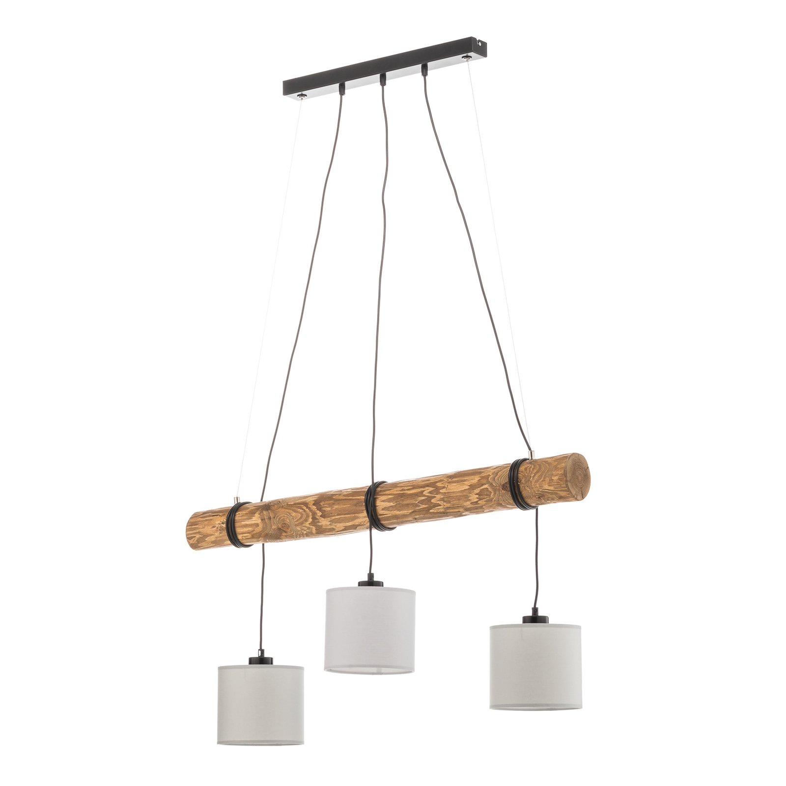 Sacide hanging lamp, wooden beam, 3 lampshades