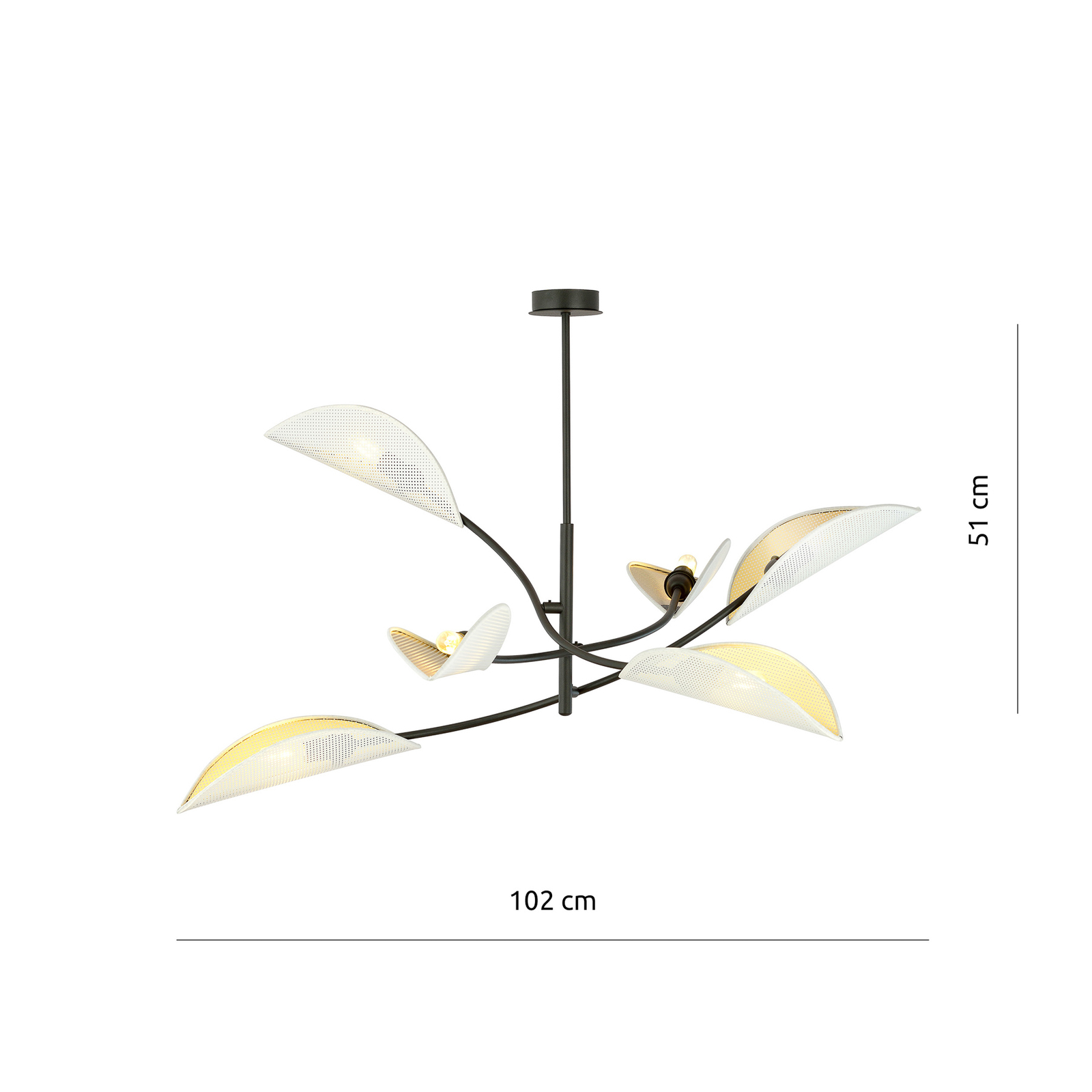Deckenlampe Lotus, schwarz/weiß/gold, 6-flammig 
