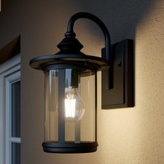 Lindby applique da esterno Zayn, nero, vetro, altezza 33 cm, IP23