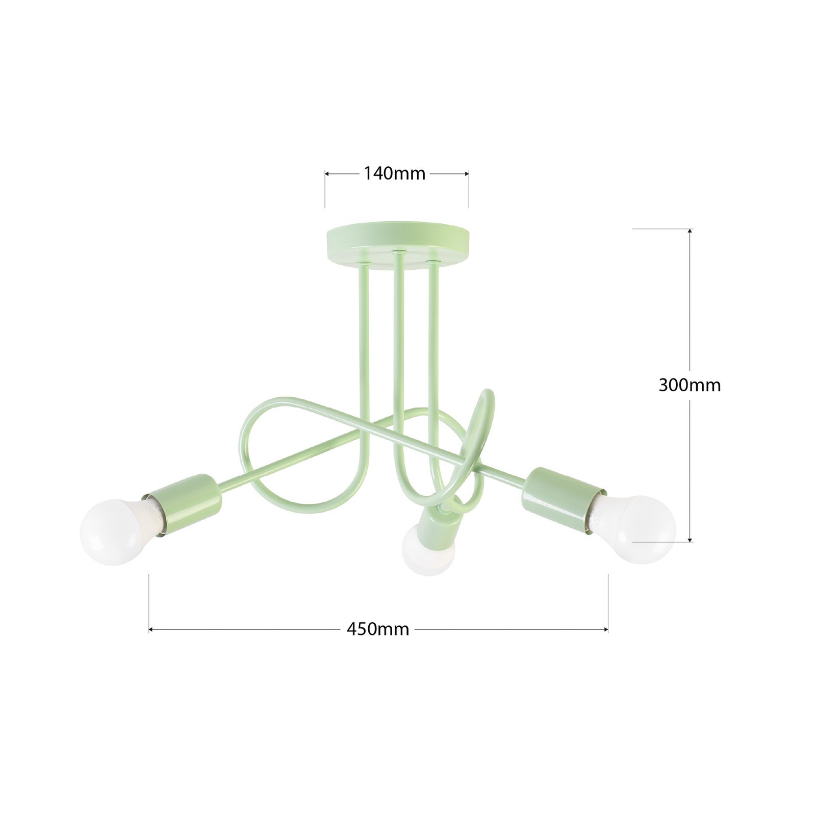 Plafonnier Oxford, vert, métal, à 3 lampes, E27