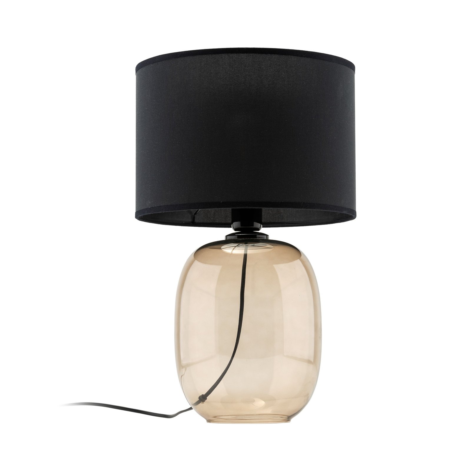 Настолна лампа Melody, височина 48 cm, кафяво стъкло, черен текстил