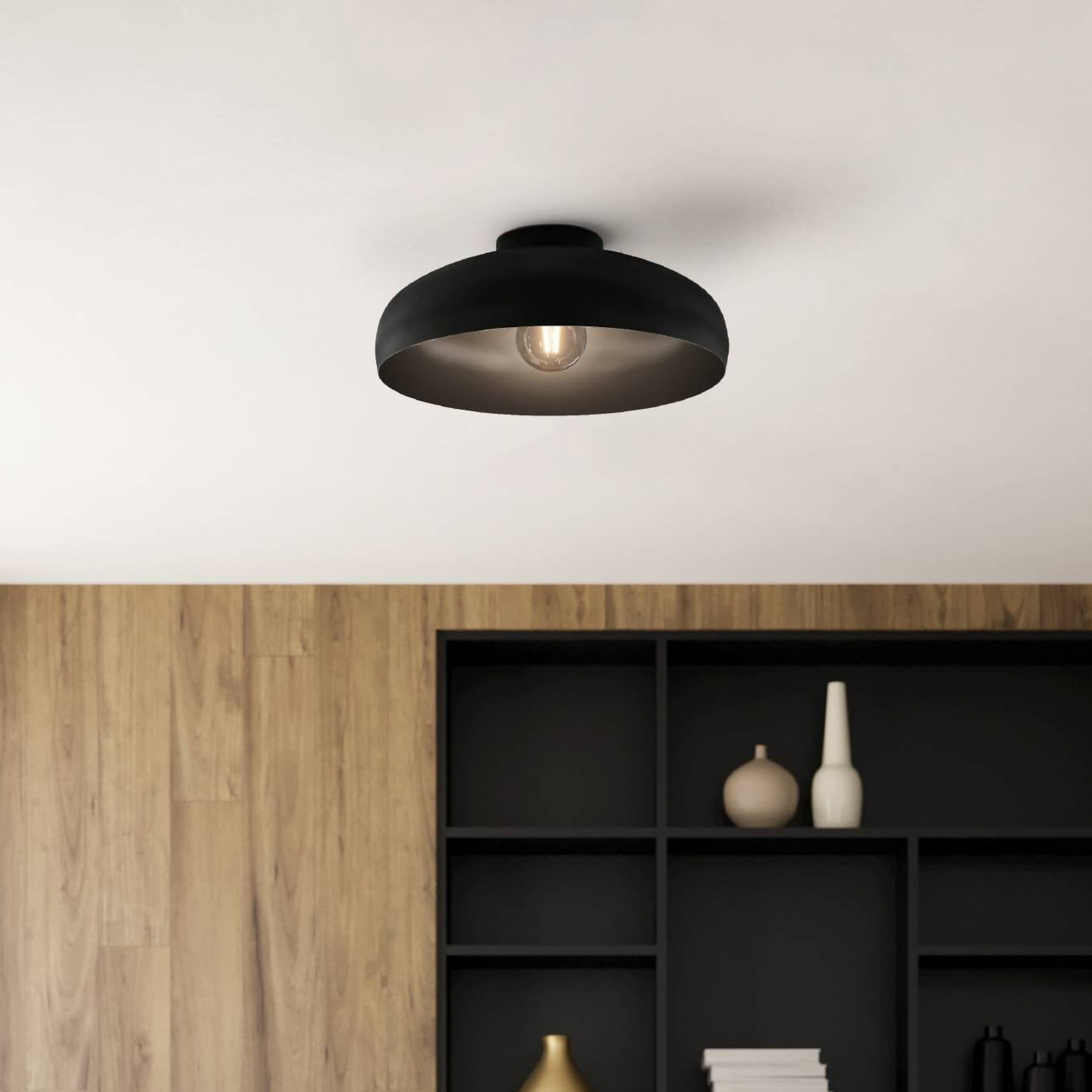 Plafondlamp Mogano, Ø 40 cm, zwart, staal