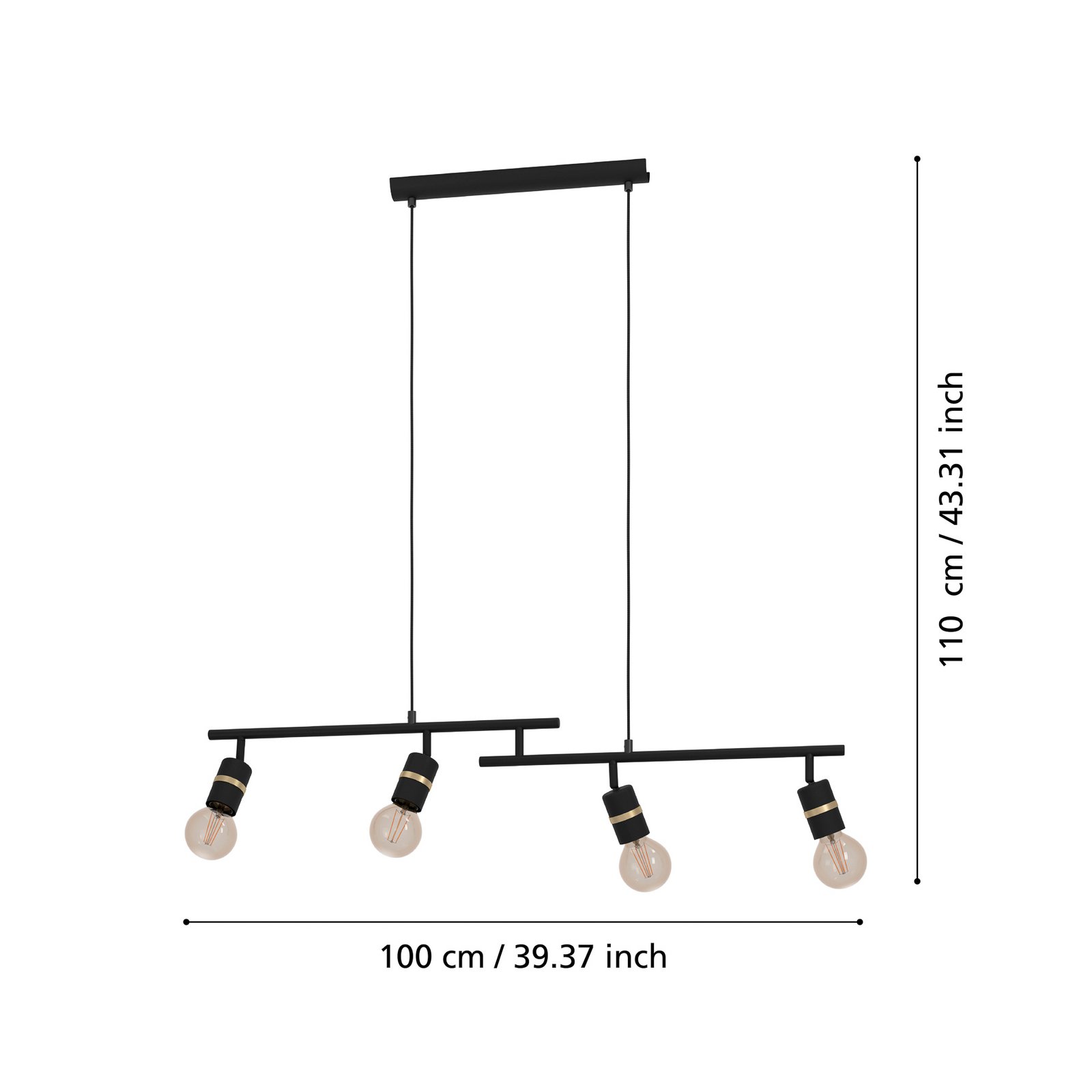Lurone pendel, sort, fire lys