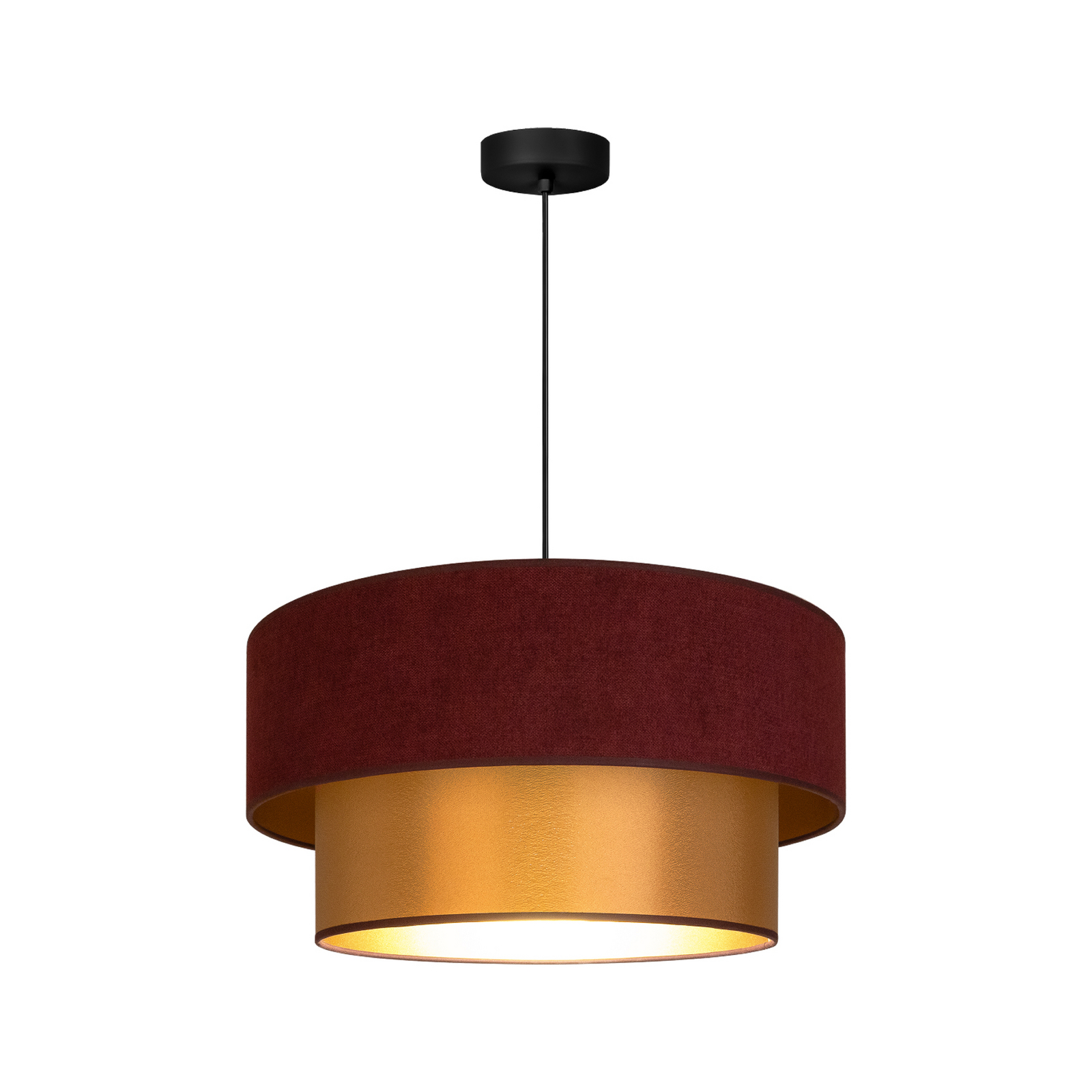 Pendellampe Dorina, dunkelrot/gold, Ø 45 cm, Textil, E27