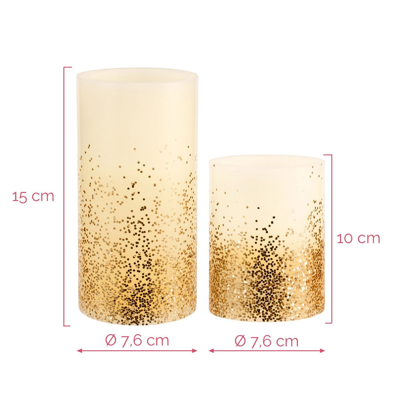 Pauleen Golden Glitter Candle LED-lys, sett med 2 stk