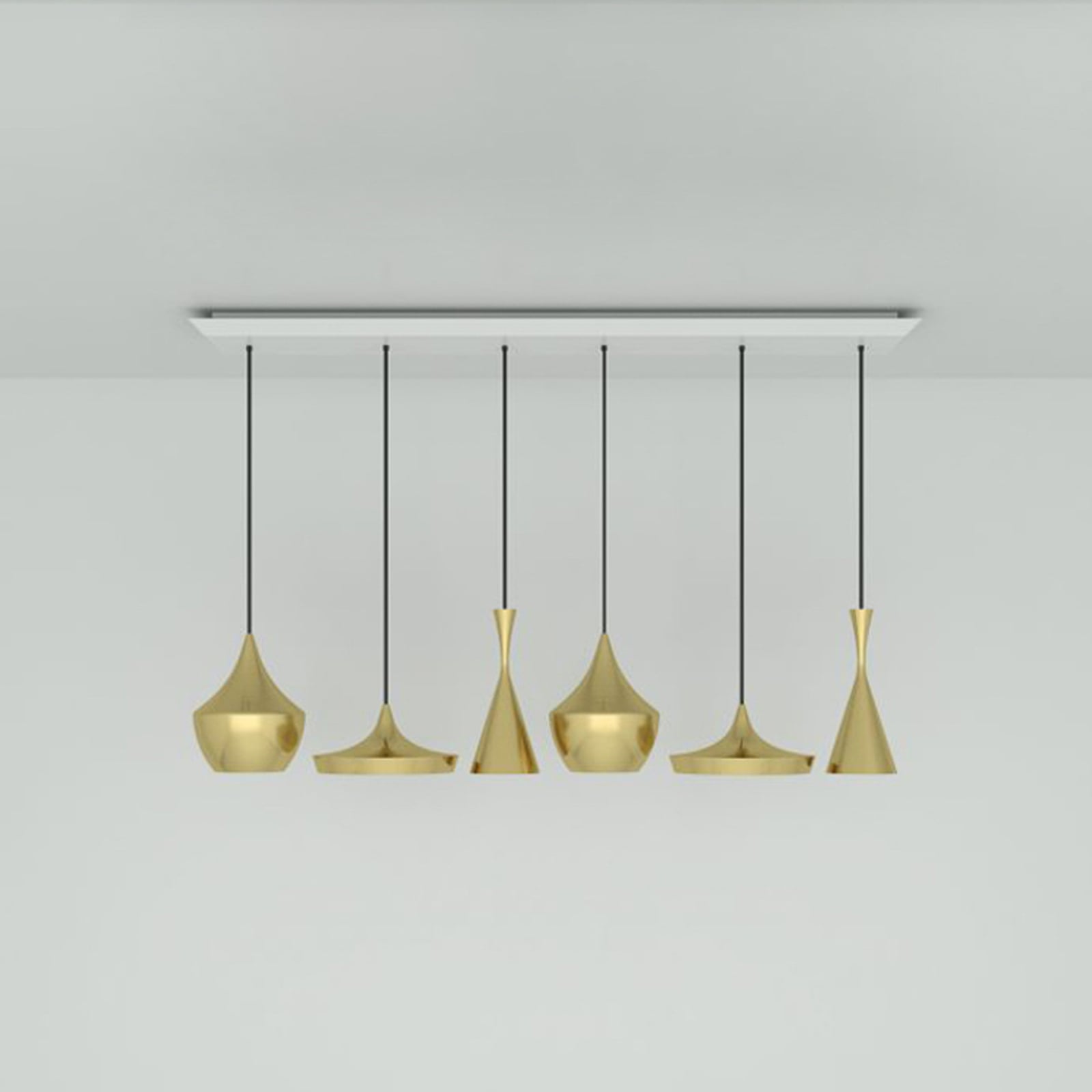 Beat Range Linear Lampada a sospensione, ottone, a 6 luci - Tom Dixon