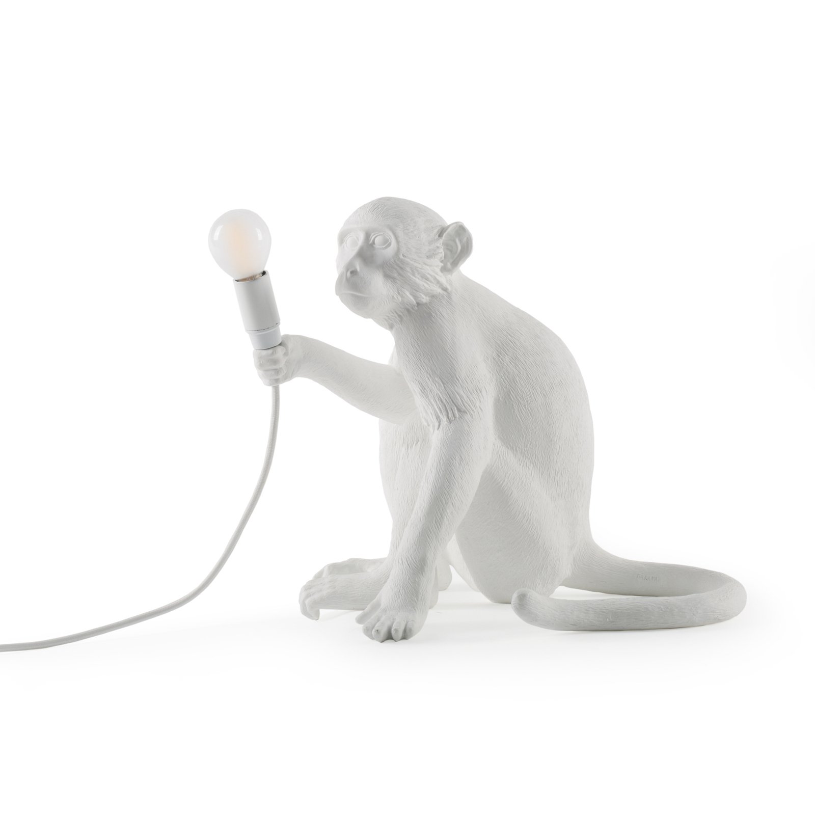 Lampe terrasse déco LED Monkey Lamp blanc assise