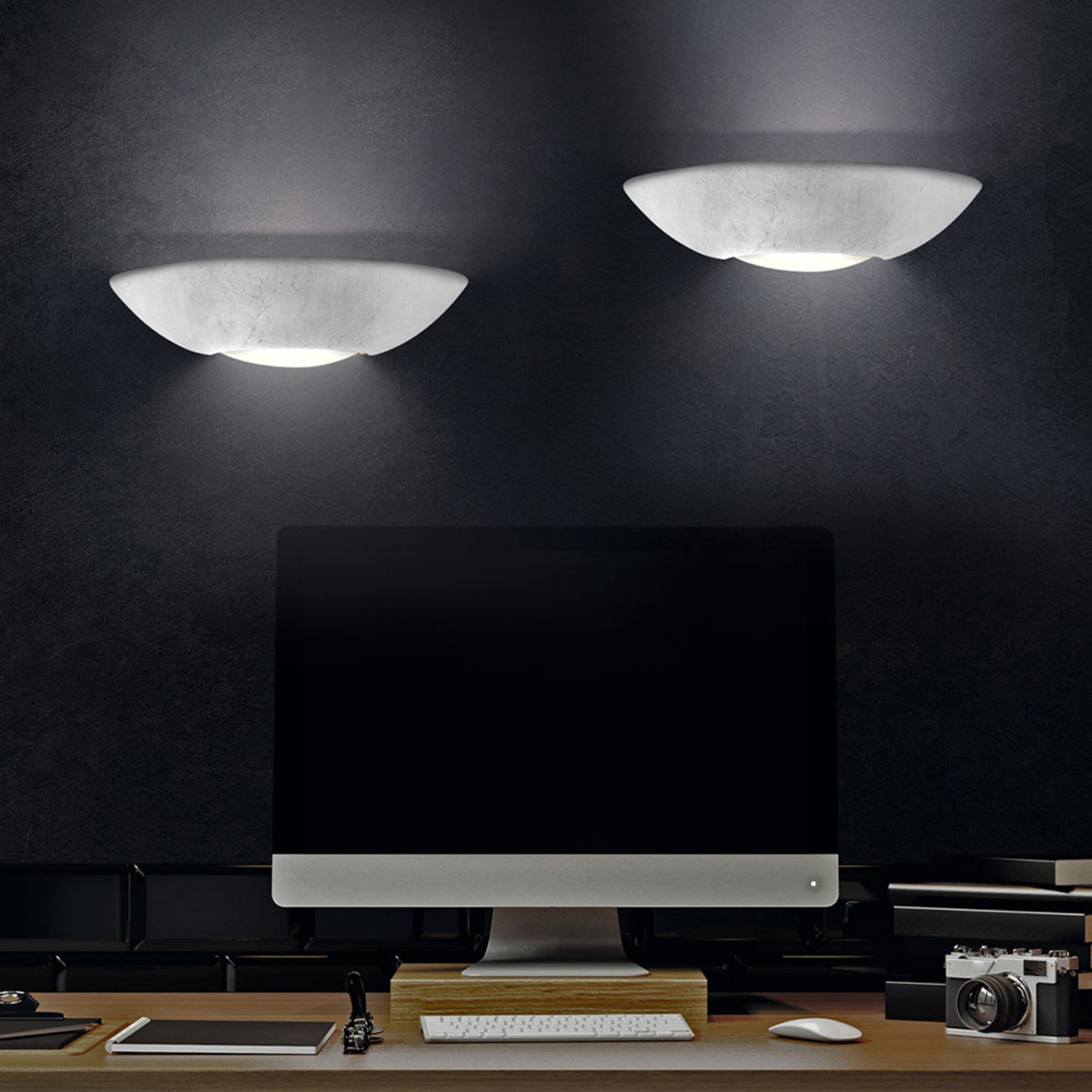 AUSTROLUX BY Kolarz Casablanca Leaf wall light, silver, width 40 cm, for Living / Dining Room, ceramic, R7s 78.3 mm, 120 W, energy efficiency: A++, W: 40 cm, H: 10 cm