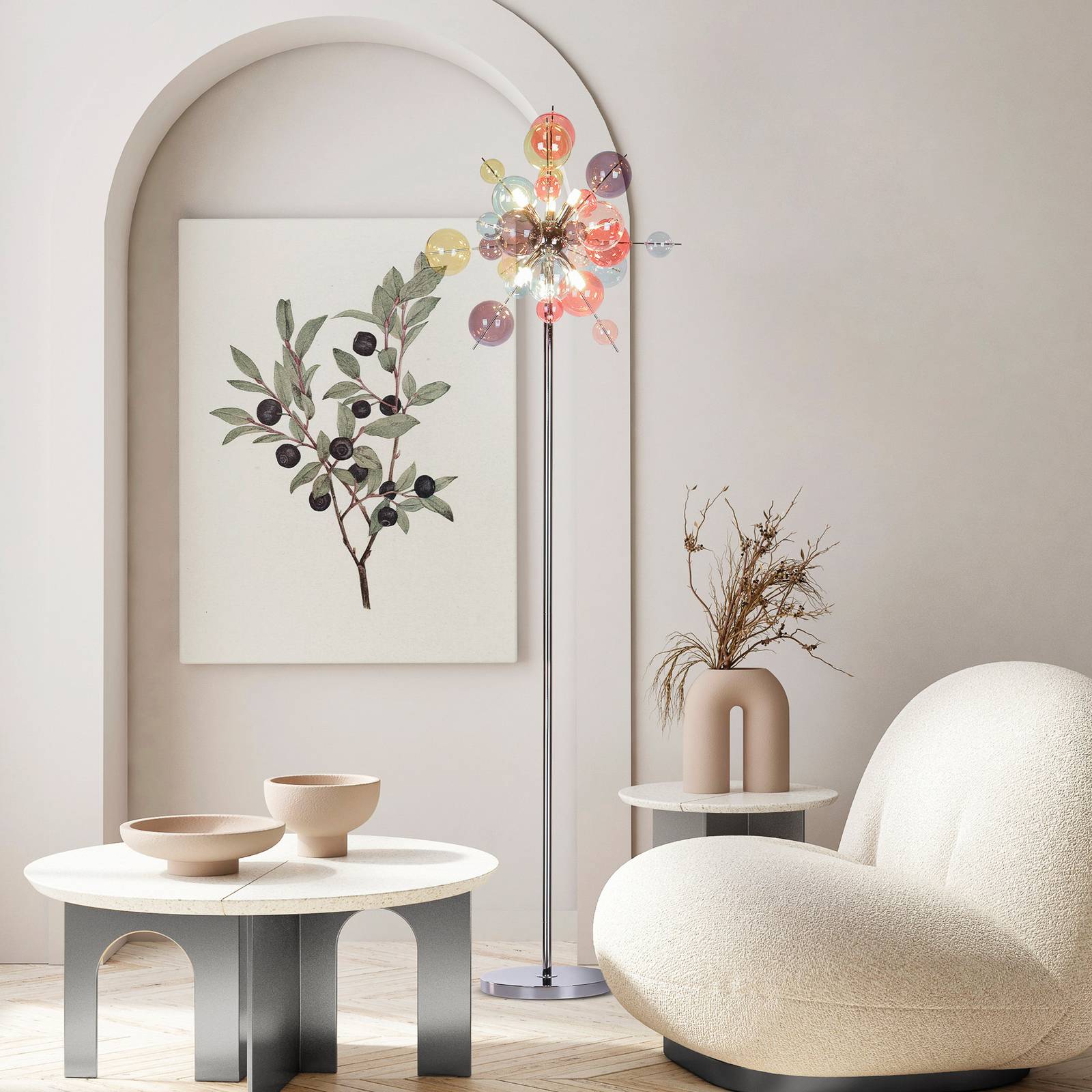 Lampa stojąca Explosion, szkło, pastelowe kolory, chrom, G9